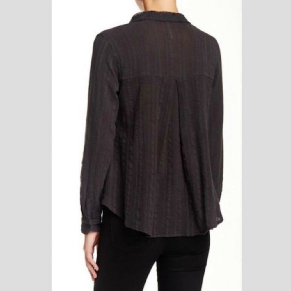 Free People Carter Dobby Dark Gray Embroidered Button Down Shirt, Medium - Picture 5 of 13